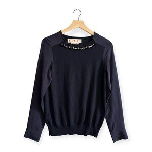 Marni Embellished Wool-Silk Sweater  FW2012, Blue,  Size: IT 40 (US Small)